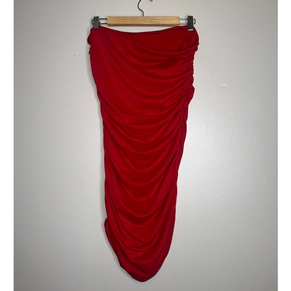 Anthropologie Strapless Ruched Mini Dress in Coral Red - Picture 6 of 6